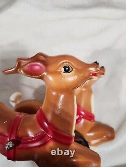 1970 EMPIRE PLASTICS Santas Sleigh & 2 Reindeer Lighted Blow Mold WORKS COMPLETE