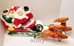 1970 EMPIRE Santa Sleigh & Reindeer Table Top Christmas Blow Mold 2 Piece