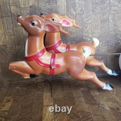1970 Empire Plastics Christmas Santa with Sleigh & Reindeer Blow Mold NO LIGHT