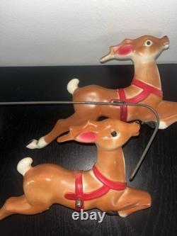 1970 Empire Plastics Tabletop Santa Sleigh Reindeer Blow Mold Needs Put Together