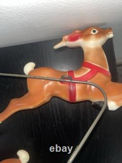 1970 Empire Plastics Tabletop Santa Sleigh Reindeer Blow Mold Needs Put Together