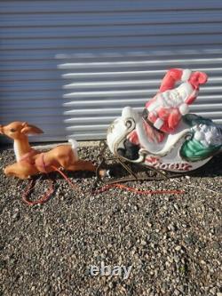 1970 Empire Santa in Sleigh Reindeer Blow Mold Runners Lighted Christmas
