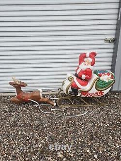 1970 Empire Santa in Sleigh Reindeer Blow Mold Runners Lighted Christmas