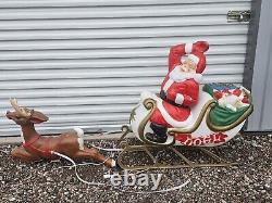 1970 Empire Santa in Sleigh Reindeer Blow Mold Runners Lighted Christmas