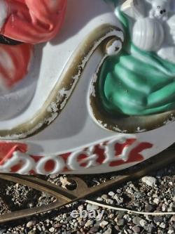 1970 Empire Santa in Sleigh Reindeer Blow Mold Runners Lighted Christmas