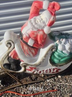 1970 Empire Santa in Sleigh Reindeer Blow Mold Runners Lighted Christmas