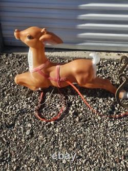 1970 Empire Santa in Sleigh Reindeer Blow Mold Runners Lighted Christmas