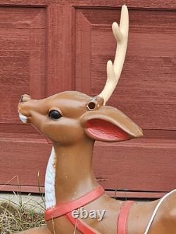 1970 Empire Santa in Sleigh Reindeer Blow Mold Runners Lighted Christmas