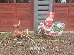 1970 Empire Santa in Sleigh Reindeer Blow Mold Runners Lighted Christmas