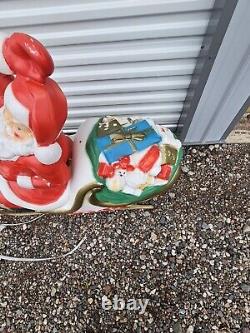 1970 Empire Santa in Sleigh Reindeer Blow Mold Runners Lighted Christmas