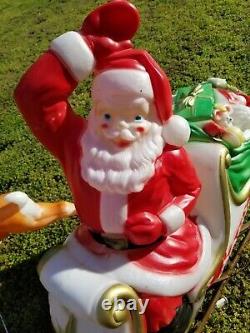 1970 Vintage Empire Santa Sleigh & Reindeer Blow Mold Christmas Yard Decorations