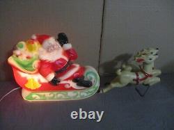 1970 Vintage Lighted Empire BLOW MOLD SANTA SLEIGH with 2 Reindeer & Light cord