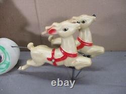 1970 Vintage Lighted Empire BLOW MOLD SANTA SLEIGH with 2 Reindeer & Light cord