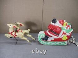 1970 Vintage Lighted Empire BLOW MOLD SANTA SLEIGH with 2 Reindeer & Light cord