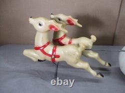 1970 Vintage Lighted Empire BLOW MOLD SANTA SLEIGH with 2 Reindeer & Light cord