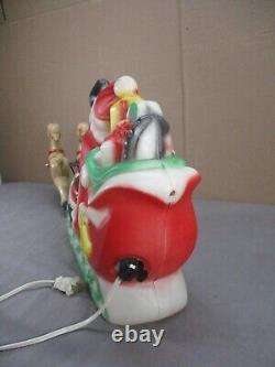 1970 Vintage Lighted Empire BLOW MOLD SANTA SLEIGH with 2 Reindeer & Light cord