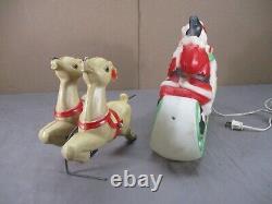 1970 Vintage Lighted Empire BLOW MOLD SANTA SLEIGH with 2 Reindeer & Light cord