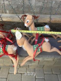 1978 Annalee Santa in Sleigh Drawn by 8 Flying Reindeer Vintage Large 9 Feet