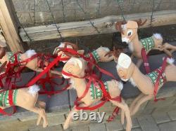 1978 Annalee Santa in Sleigh Drawn by 8 Flying Reindeer Vintage Large 9 Feet