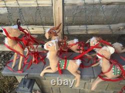 1978 Annalee Santa in Sleigh Drawn by 8 Flying Reindeer Vintage Large 9 Feet
