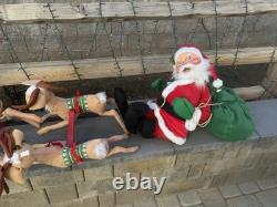 1978 Annalee Santa in Sleigh Drawn by 8 Flying Reindeer Vintage Large 9 Feet