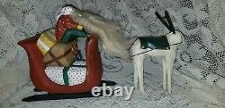 1989 PAIGE KOOSED folk Art Hand Carved Wood Santa In Sleigh W Reindeer Christmas
