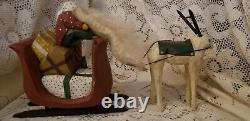 1989 PAIGE KOOSED folk Art Hand Carved Wood Santa In Sleigh W Reindeer Christmas