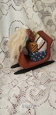 1989 PAIGE KOOSED folk Art Hand Carved Wood Santa In Sleigh W Reindeer Christmas