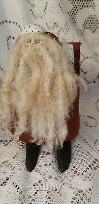 1989 PAIGE KOOSED folk Art Hand Carved Wood Santa In Sleigh W Reindeer Christmas