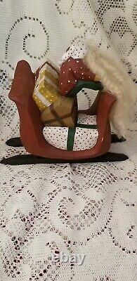 1989 PAIGE KOOSED folk Art Hand Carved Wood Santa In Sleigh W Reindeer Christmas