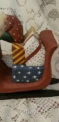 1989 PAIGE KOOSED folk Art Hand Carved Wood Santa In Sleigh W Reindeer Christmas
