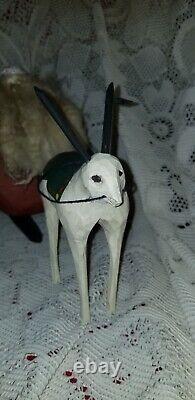 1989 PAIGE KOOSED folk Art Hand Carved Wood Santa In Sleigh W Reindeer Christmas