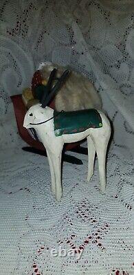 1989 PAIGE KOOSED folk Art Hand Carved Wood Santa In Sleigh W Reindeer Christmas