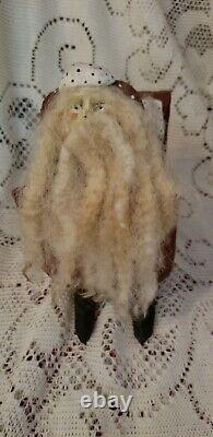 1989 PAIGE KOOSED folk Art Hand Carved Wood Santa In Sleigh W Reindeer Christmas