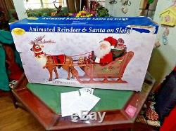 1993 Animated Lighted & Music Reindeer & Santa On Sleigh In The Box Working