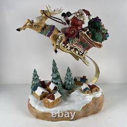1994 Mercuries Large Bouncing Flying Santa with Reindeer Sleigh Village Rare