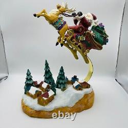 1994 Mercuries Large Bouncing Flying Santa with Reindeer Sleigh Village Rare