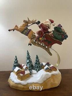 1994 Mercuries Large Bouncing Flying Santa with Reindeer Sleigh Village Rare