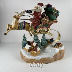 1994 Mercuries Large Bouncing Flying Santa with Reindeer Sleigh Village Rare