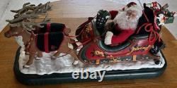 1995 Holiday Creations Santa With Reindeer Sleigh Animated Musical Tested WBox