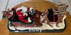 1995 Holiday Creations Santa With Reindeer Sleigh Animated Musical Tested WBox