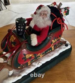 1995 Holiday Creations Santa With Reindeer Sleigh Animated Musical Tested WBox