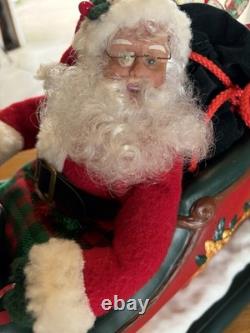 1995 Holiday Creations Santa With Reindeer Sleigh Animated Musical Tested WBox