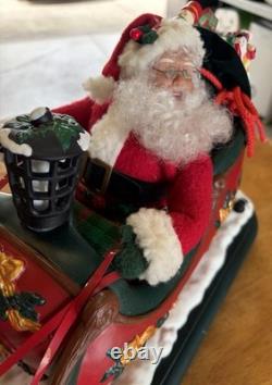 1995 Holiday Creations Santa With Reindeer Sleigh Animated Musical Tested WBox