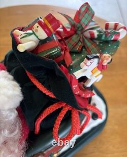 1995 Holiday Creations Santa With Reindeer Sleigh Animated Musical Tested WBox