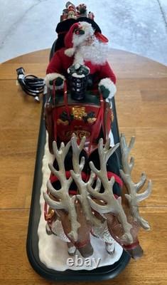 1995 Holiday Creations Santa With Reindeer Sleigh Animated Musical Tested WBox