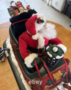 1995 Holiday Creations Santa With Reindeer Sleigh Animated Musical Tested WBox