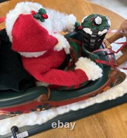 1995 Holiday Creations Santa With Reindeer Sleigh Animated Musical Tested WBox