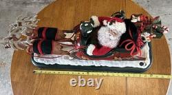 1995 Holiday Creations Santa With Reindeer Sleigh Animated Musical Tested WBox