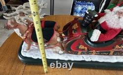 1995 Holiday Creations Santa With Reindeer Sleigh Animated Musical Tested WBox